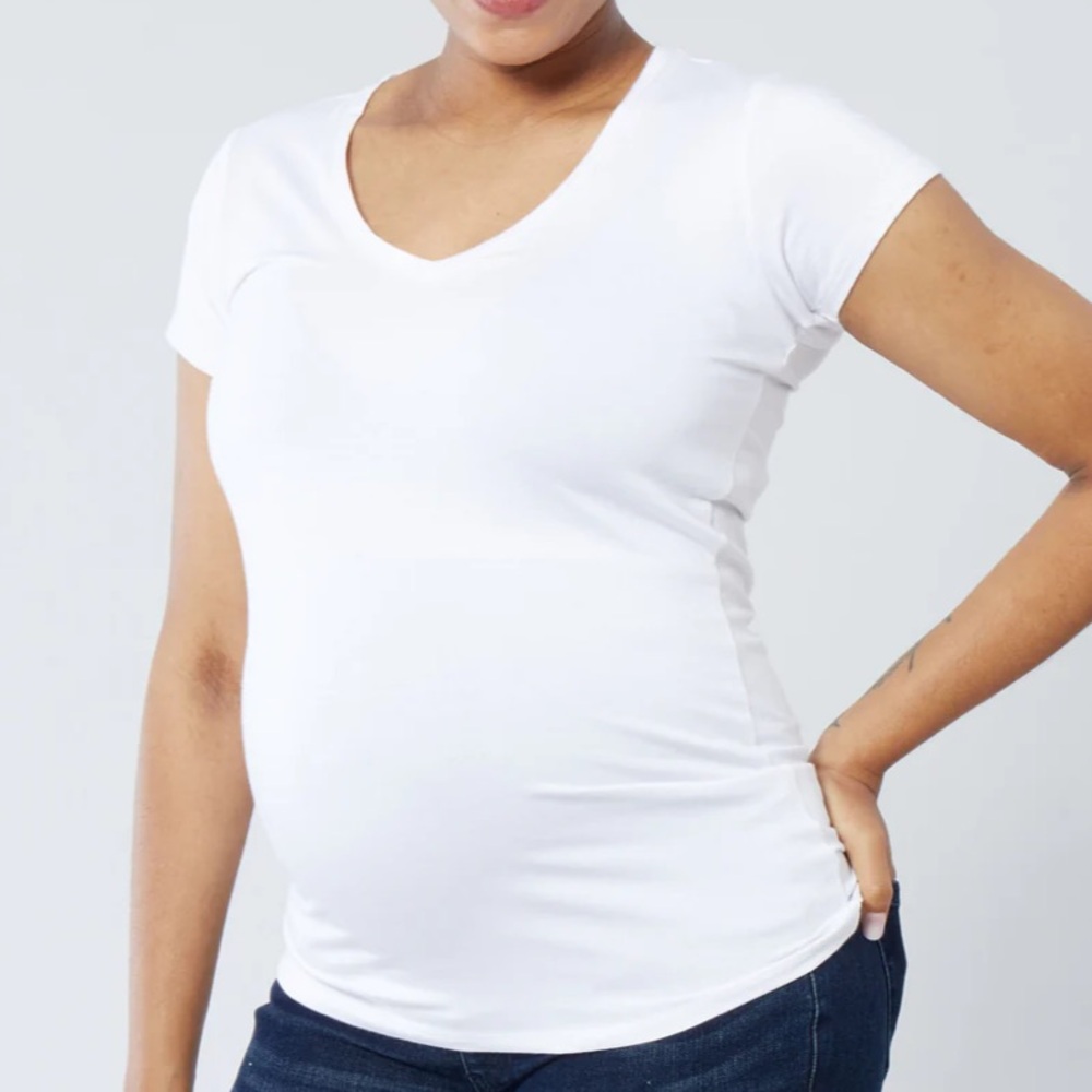 White Maternity V-Neck T-Shirt